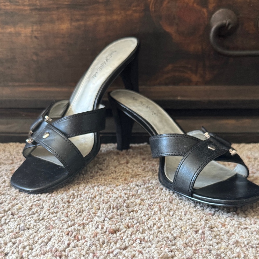 Nickels Black Strappy Heels with Buckle